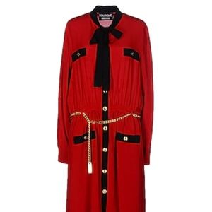 Boutique Moschino Red silk tie dress with gold bel